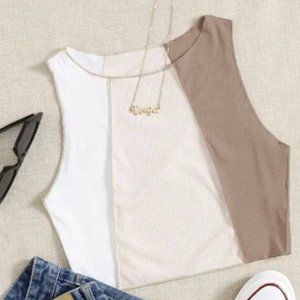 SHEIN Stitch Trim Rib-knit Colorblock Tank Top